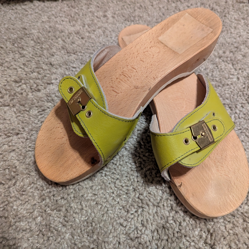 Vintage Green Dr Scholl's Wooden Sandals, Women's Size 9